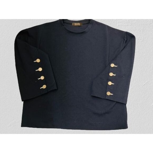 STORETS Sweatshirt Navy Blue Metal Buttons on the Sleeves Crewneck - Picture 1 of 5